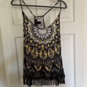 INC International Concepts Black and Yellow Camisole with Fringe